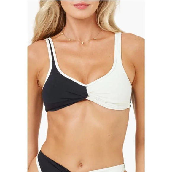 NWOT L*SPACE Cardi Black & White Colorblock Bikini Top - Picture 1 of 6